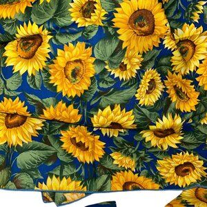 french Provencal blue yellow sunflowers card tablecloth & 2 napkins set  34x36